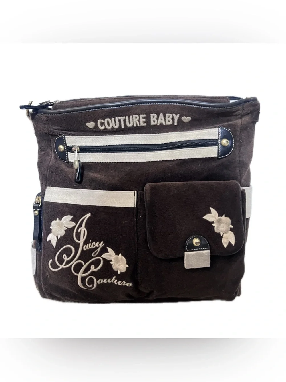 Juicy Couture Brown Suede Baby Crossbody Bag with Cream Accents